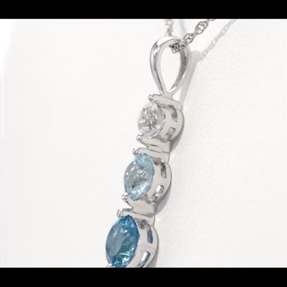 🌷 (925) BLUE/WHITE TOPAZ PENDANT NECKLACE - Picture 4 of 6